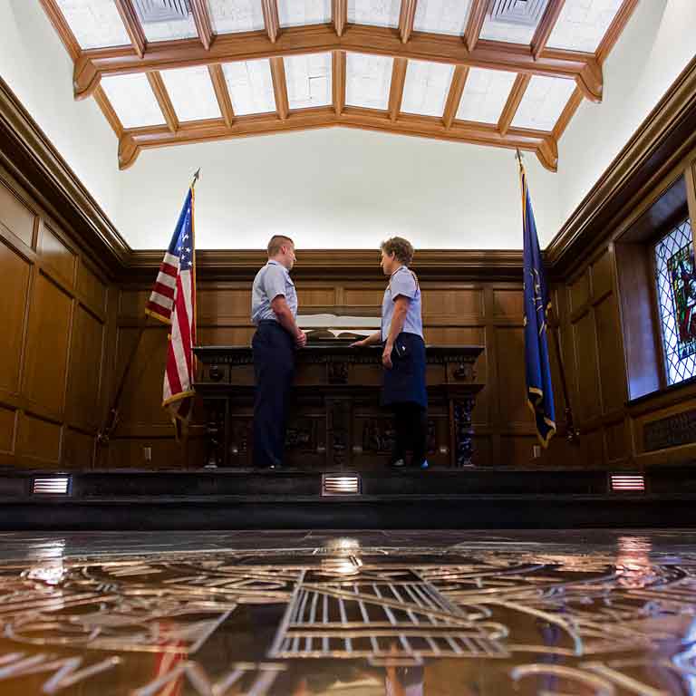 Two Air Force cadets visit the Memorial Room